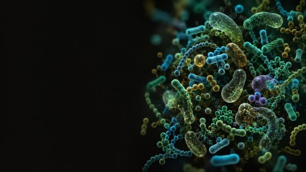 Microbiota intestinal y microorganismos beneficiosos que ayudan a mantener el equilibrio y la salud del sistema digestivo.